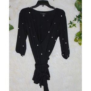 Halogen | Women's Wrap Top Black White Polka Dots V Neck Size Medium